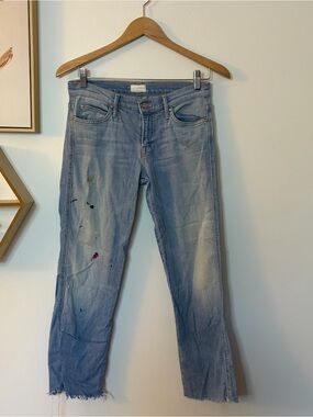 Mother Jeans The Rascal Fray size 26 paint splatter